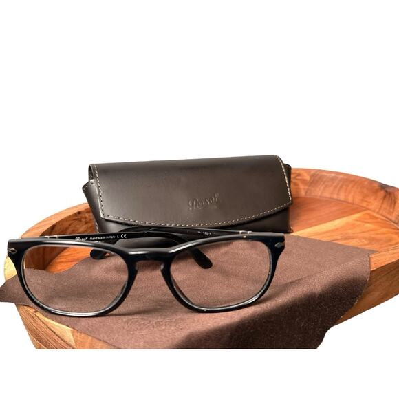 PERSOL BLACK EYEGLASSES FRAMES ~ 5.2 x 1.9 X 14.5 cm w/ Original Leather Case - Picture 1 of 16
